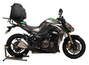 The image features the Ventura EVO-12 Bike-Pack Kit for the Kawasaki Z 1000 ABS/Ninja (14 ->) with a black and orange EVO-12 bag. It highlights the mounted Evo-Rack and accompanying L-Bracket with screws, showcasing seamless integration for your biking adventures.