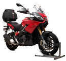 The EVO-12 Bike-Pack Kit from Ventura, compatible with the Aprilia Caponord 1200 (13-17), includes a sleek black EVO-12 pack, an Adjustable Pack-Rack, and an L-Bracket for secure motorcycle mounting.