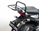 Ventura’s EVO-12 Bike-Pack Kit for Aprilia Mana 850 GT (09-15) includes a black EVO-12 pack, black Adjustable Pack-Rack, and L-Bracket with mounting hardware, each labeled and shown separately on a white background.