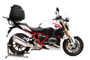 A bike-pack kit for the BMW R 1200 R (2015) by Ventura features three components: the sleek black "EVO-12 Pack" bag, the versatile "Adjustable Pack-Rack," and essential "L-Bracket" mounting pieces, each showcased distinctly on a pristine white backdrop.