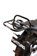 A bike-pack kit for the BMW R 1200 R (2015) by Ventura features three components: the sleek black "EVO-12 Pack" bag, the versatile "Adjustable Pack-Rack," and essential "L-Bracket" mounting pieces, each showcased distinctly on a pristine white backdrop.