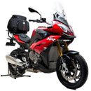 The image showcases a Ventura BMW S 1000 XR (15-18) Bike-Pack Kit. It features a sleek black pack with a logo, complemented by an adjustable rack designed for Honda bikes and includes a versatile L-bracket with screws for easy attachment.