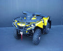 A Ventura Can-Am ATV Outlander G2 800R, XT, XTP (12-18) in yellow with black details and sturdy bull-bars is parked on dark pavement against a plain dark wall.