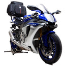 Ventura Yamaha YZF R1 (15 - >) Bike-Pack Kit includes an EVO-12 pack, Evo-Rack or Sport-Rack mounted on the bike, and a labeled L-bracket with screws shown as a generic image. Each component is clearly identified by name.
