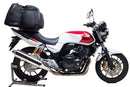 Image showing a Ventura EVO-12 Bike-Pack Kit for the Honda CB 400 A Super Four (15-16). Includes an EVO-12 pack, adjustable Pack-Rack, Evo-Rack, L-Bracket, and screws for installation.
