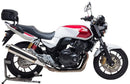 Image showing a Ventura EVO-12 Bike-Pack Kit for the Honda CB 400 A Super Four (15-16). Includes an EVO-12 pack, adjustable Pack-Rack, Evo-Rack, L-Bracket, and screws for installation.