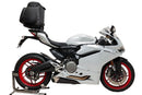 The Ventura EVO-12 Bike-Pack Kit for the Ducati 959 Panigale (2016) includes a stylish black EVO-12 pack, an adjustable Pack-Rack, and L-Bracket with screws, all neatly displayed on a white background.