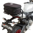 The Ventura EVO-12 Bike-Pack Kit for the Ducati 959 Panigale (2016) includes a stylish black EVO-12 pack, an adjustable Pack-Rack, and L-Bracket with screws, all neatly displayed on a white background.