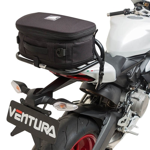 The Ventura EVO-12 Bike-Pack Kit for Ducati 1299 Panigale (2016) includes a soft EVO-12 pack, metal Evo-Rack, L-Bracket with screws, and Adjustable Pack-Rack. Image shown is generic.