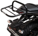 The Ventura EVO-12 Bike-Pack Kit for the Yamaha FZ-07 700 (14-17) includes a black EVO-12 pack, an Evo-Rack for your motorcycle, and L-brackets with screws, showing how the rack secures your pack for safe storage.