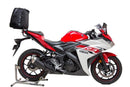 Ventura EVO-12 Bike-Pack Kit for Yamaha MT-03 660 (06-14) includes the Evo-Rack mounted on your bike, the EVO-12 pack bag, and an image of a labeled L-Bracket with mounting hardware.