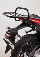 Ventura EVO-12 Bike-Pack Kit for Yamaha MT-03 660 (06-14) includes the Evo-Rack mounted on your bike, the EVO-12 pack bag, and an image of a labeled L-Bracket with mounting hardware.