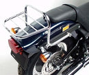 Collage image of Ventura EVO-12 Bike-Pack Kit for Harley Davidson FXSTS/FXSTSI 1450 Springer Softail (01-05) displaying three components. Top left: black bike pack with orange stripe. Top right: EVO-RACK adjustable bike rack. Bottom: L-BRACKET labeled black bracket with screws.
