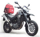 Image showing the Ventura EVO-12 Bike-Pack Kit for Yamaha XT 660X (04-05), featuring an EVO-12 pack, an Adjustable Pack-Rack mounted on the bike, and a labeled generic image of an L-Bracket with screws and mounting parts.