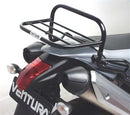 Image showing the Ventura EVO-12 Bike-Pack Kit for Yamaha XT 660X (04-05), featuring an EVO-12 pack, an Adjustable Pack-Rack mounted on the bike, and a labeled generic image of an L-Bracket with screws and mounting parts.