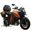 The Ventura Bike-Pack Kit for the KTM 1290 SuperDuke GT (16 ->) includes a sleek "EVO-12 Pack" in black with orange accents, an "Adjustable Pack-Rack," and a versatile L-bracket set with screws, along with a showcased bike rack labeled "EVO-RACK.