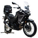 Image featuring the Ventura EVO-12 Bike-Pack Kit with an Evo-Rack on a Kawasaki KLE 300 Versys-X. Includes adjustable Pack-Rack, sleek EVO-12 pack, and L-brackets with hardware. The black finish and orange stripe boost its aerodynamic design.