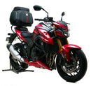 Ventura EVO-12 Bike-Pack Kit for Suzuki GSX S 750 (17-22): includes a black EVO-12 pack, black Evo-Rack adjustable rack on a motorcycle, and a labeled image of a black L-Bracket with screws.