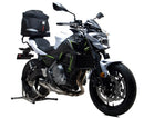 Meet the EVO-12 Bike-Pack Kit for the Kawasaki Z 650 Ninja (2017) by Ventura. It includes a stylish black bike pack with a red stripe and an Adjustable Pack-Rack. The kit features an EVO-RACK and L-bracket, complete with all screws and bolts for easy assembly, displayed on a white background.