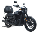 The Harley Davidson Street 500 (17-18) Bike-Pack Kit by Ventura includes a black EVO-12 pack with red details, an adjustable Evo-Rack for secure attachment to the motorcycle, and an L-Bracket with screws as depicted in the generic image.