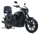 The Harley Davidson Street 500 (17-18) Bike-Pack Kit by Ventura includes a black EVO-12 pack with red details, an adjustable Evo-Rack for secure attachment to the motorcycle, and an L-Bracket with screws as depicted in the generic image.
