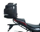Ventura Bike-Pack Kit for Suzuki GSX-R 1000 (17 - >), with black EVO-12 pack, metal Adjustable Pack-Rack pannier support mounted on bike, and L-Bracket with screws, all items clearly labeled.