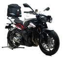 The Ventura EVO-12 Bike-Pack Kit for Triumph Street Triple 765S, S(LAMS), R, RS (17 >) shows three labeled components: a black EVO-12 bag, an Evo-Rack on a bike, and a generic L-bracket with screws.
