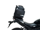 The Ventura EVO-12 Bike-Pack Kit for Suzuki GSX 250 R/Z, RA/AZ features a black soft bike-pack, an EVO-RACK adjustable rear rack on the bike, and black metal L-Brackets with screws shown in a generic image.