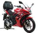 Image displays a Ventura EVO-12 bike-pack, Sport-Rack mounted on a Suzuki GSX 150, F (2018), and labeled L-Bracket with screws. Each part is clearly marked, with "EVO-12 Bike-Pack Kit" at the top.