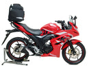 Image displays a Ventura EVO-12 bike-pack, Sport-Rack mounted on a Suzuki GSX 150, F (2018), and labeled L-Bracket with screws. Each part is clearly marked, with "EVO-12 Bike-Pack Kit" at the top.