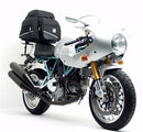 Image of the Ventura EVO-12 Bike-Pack Kit including a black EVO-12 pack, Evo-Rack, and an L-bracket with screws for the Ducati 1000 Sport Classic (06-09). Items are clearly labeled on a white background, ideal for integrating a Sport-Rack into your biking adventures.