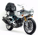 Image displaying Ventura components for Ducati 1000 Sport Classic PS1000LE (06): a black EVO-12 pack, sturdy Evo-Rack mounted on the bike, and labeled L-Bracket with screws, all shown clearly on a white background.