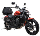 Ventura Kawasaki Vulcan S ABS 650 Café Kit: Features a sleek black EVO-12 pack with a handle, an EVO-RACK rear bike rack for optimal support, and a robust L-bracket with screws for stability.