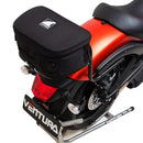 Ventura Kawasaki Vulcan S ABS 650 Café Kit: Features a sleek black EVO-12 pack with a handle, an EVO-RACK rear bike rack for optimal support, and a robust L-bracket with screws for stability.