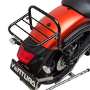 Ventura Kawasaki Vulcan S ABS 650 Café Kit: Features a sleek black EVO-12 pack with a handle, an EVO-RACK rear bike rack for optimal support, and a robust L-bracket with screws for stability.