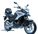 The image displays the components of Ventura's EVO-12 Bike-Pack Kit, including a sleek black EVO-12 pack, an Evo-Rack mounted on a Honda NC 750 X (17-20), and an L-Bracket with screws, each element clearly labeled.