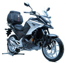 The image displays the components of Ventura's EVO-12 Bike-Pack Kit, including a sleek black EVO-12 pack, an Evo-Rack mounted on a Honda NC 750 X (17-20), and an L-Bracket with screws, each element clearly labeled.