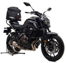 Image showing the Ventura EVO-12 Bike-Pack Kit for Yamaha MT-07 700 (18->): a black EVO-12 pack, Adjustable Pack-Rack on a motorcycle, and a labeled generic image of an L-Bracket with hardware.