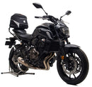 Image showing the Ventura EVO-12 Bike-Pack Kit for Yamaha MT-07 700 (18->): a black EVO-12 pack, Adjustable Pack-Rack on a motorcycle, and a labeled generic image of an L-Bracket with hardware.