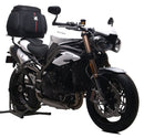 Image showing a Ventura EVO-12 Bike-Pack Kit for Triumph Speed Triple 1050 (11-19), featuring a black Evo-Rack, adjustable pack-rack storage bag, and L-Bracket with screws. Generic image shown.