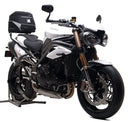 Image showing a Ventura EVO-12 Bike-Pack Kit for Triumph Speed Triple 1050 (11-19), featuring a black Evo-Rack, adjustable pack-rack storage bag, and L-Bracket with screws. Generic image shown.