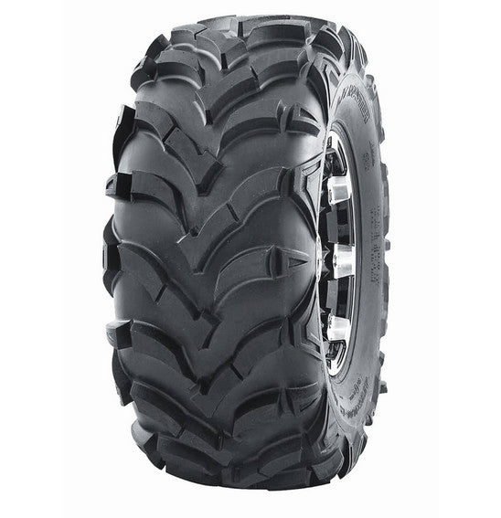 The WANDA Wanda P341 - Utility / ATV is a large, rugged off-road tire with an aggressive tread design specifically tailored for all-terrain vehicles (ATVs) and utility task vehicles (UTVs). This black tire features deep grooves and a robust sidewall, providing enhanced traction and puncture resistance in rough terrains.