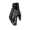 The 100% Hydromatic WP Brisker Glove, by 100%, is black with "100%" in large white letters. It’s waterproof and insulated, with small textured dots and silicone for better grip, plus conductive touchscreen areas near the wrist for easy device interaction.