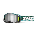 Motocross goggles with a reflective lens and green frame on a white - Built for younger riders. These Goggles are perfect for NZ Summer. 