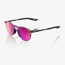 100% Legere Round Soft Tact Black Sunglasses - Purple Mirror Lens