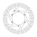 Image of a BRAKE DISC FRONT MOTO MASTER HALO for KTM 620 LC4 (97-00), 640 SMC (98-07), 660 SMC (99-03), and 950 Adventure (03-06). Made of stainless steel, this disc features numerous round holes for heat dissipation, a brushed finish, and is marked with brand and model information. The design allows for improved braking performance and durability.