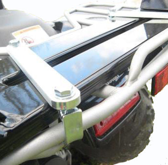 The LifeGuard ATV Crush Protection Device by City Honda Manawatu is a red and black lockable semicircular bar on a rectangular base, designed as an accessory for enhanced vehicle anti-theft protection.