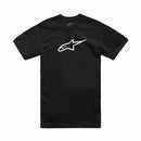 The Alpinestars Ageless 2.0 CSF Tee from ALPINESTARS is a black T-shirt made of combed ring-spun cotton, showcasing a white stylized star logo in the center.