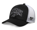 The Dunker Trucker Hat Black/White by Crown Kiwi Enterprises Limited is a poly mesh baseball cap with embroidered "ALPINESTARS" text on the front, a small logo on the side, and a snap back closure.
