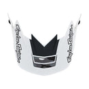 The Troy Lee Designs GP VISOR NOVA CAMO WHITE features sharp, angular shapes, a bold central black section, and black accents with the "Troy Lee Designs" script logo on both sides.